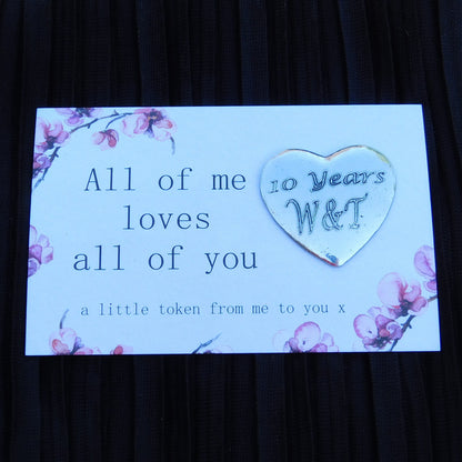 Personalised Heart Pocket Token, With Initials, For 10 Year Anniversary, Initial Hearts, Handmade in Fine Pewter, by William Sturt