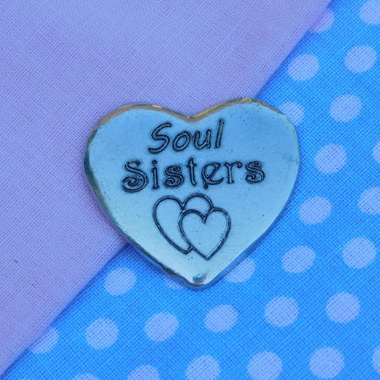 Soul Sisters Heart Token, Soul Sisters Pocket Token, Handmade in Fine Pewter, by William Sturt