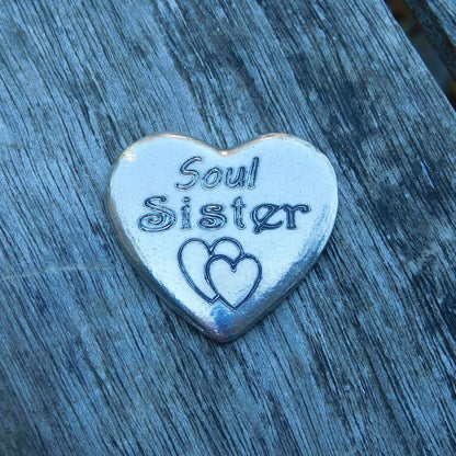 Soul Sister Heart Token, Soul Sister Pocket Token, Handmade in Fine Pewter, by William Sturt