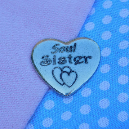 Soul Sister Heart Token, Soul Sister Pocket Token, Handmade in Fine Pewter, by William Sturt