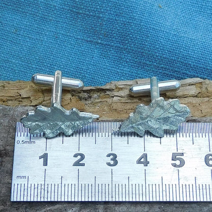 Oak Leaf Cufflinks (Medium Design), Handcast Pewter Cufflinks, Polished Finish
