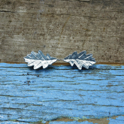 Oak Leaf Cufflinks (Medium Design), Handcast Pewter Cufflinks, Polished Finish