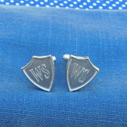 Personalised Shield Cufflinks, Handcast Pewter Cufflinks, Polished Finish