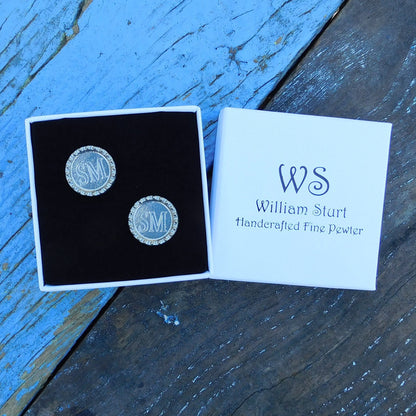 Personalised Cufflinks (Beaded Edging), Handcast Pewter Cufflinks, Polished Finish