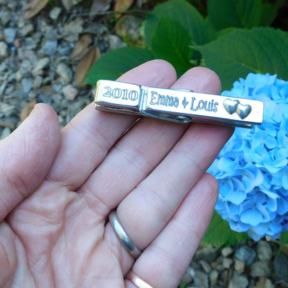 Personalised Anniversary Clothes Peg, Personalised Peg Picture Holder, Handmade, in Finest Pewter, by William Sturt