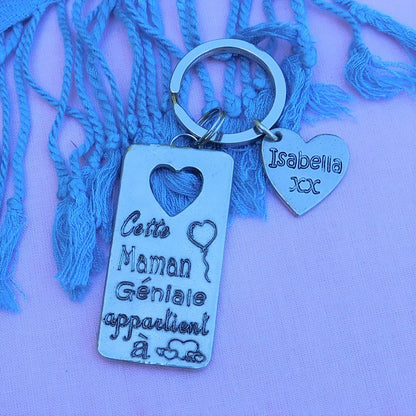 French Keyring, Cette Maman Géniale Appartient à, Personnalised Keyring, French Papa Keyring, Handmade, in Finest Pewter, by William Sturt
