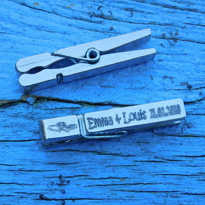 Personalised Anniversary Clothes Peg, Personalised Peg Picture Holder, Handmade, in Finest Pewter, by William Sturt