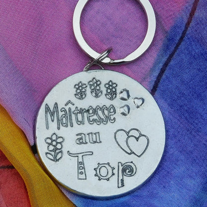 French Keyring, Maîtresse Au Top, Personnalised Keyring, French Papa Keyring, Handmade, in Finest Pewter, by William Sturt