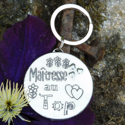 French Keyring, Maîtresse Au Top, Personnalised Keyring, French Papa Keyring, Handmade, in Finest Pewter, by William Sturt