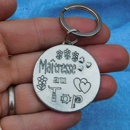 French Keyring, Maîtresse Au Top, Personnalised Keyring, French Papa Keyring, Handmade, in Finest Pewter, by William Sturt