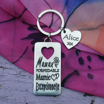 French Granny Keyring, Maman Formidable Mamie Exceptionnelle, Personnalised Keyring, Handmade, in Finest Pewter, by William Sturt