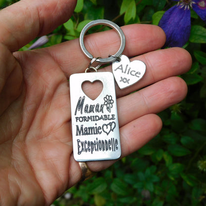 French Granny Keyring, Maman Formidable Mamie Exceptionnelle, Personnalised Keyring, Handmade, in Finest Pewter, by William Sturt