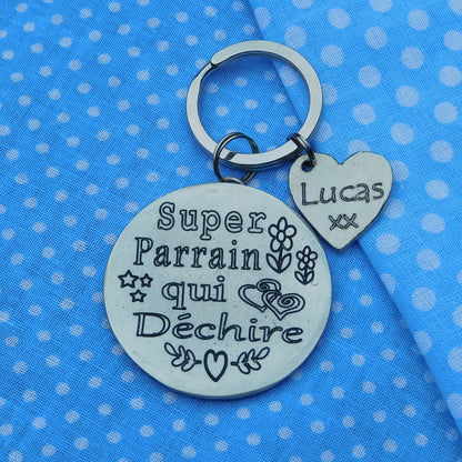 French Godfather Keyring, Super Parrain Qui Déchire, Personnalised Keyring, Handmade, in Finest Pewter, by William Sturt