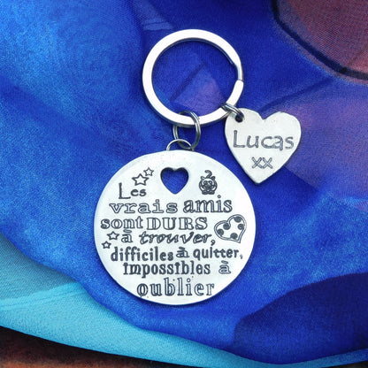 French Keyring, Les Vrais Amis (True Friends), Personnalised Keyring, French Papa Keyring, Handmade, in Finest Pewter, by William Sturt