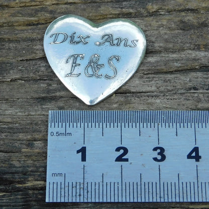 Personalised Heart Pocket Token, French Love Token, Je T’Aime, With Initials. Handmade in Fine Pewter, by William Sturt
