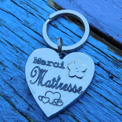 French Keyring, Merci Maîtresse, Personnalised Keyring, French Papa Keyring, Handmade, in Finest Pewter, by William Sturt