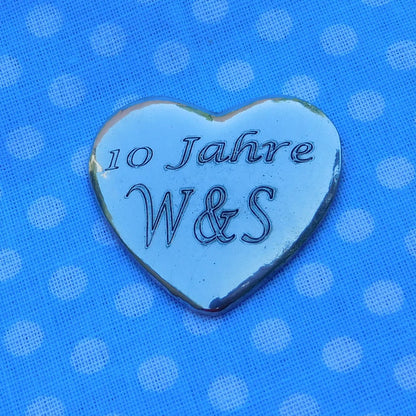 Personalised Heart Pocket Token, With Initials, For 10 Years Anniversary, Initial Hearts, Handmade in Fine Pewter, by William Sturt