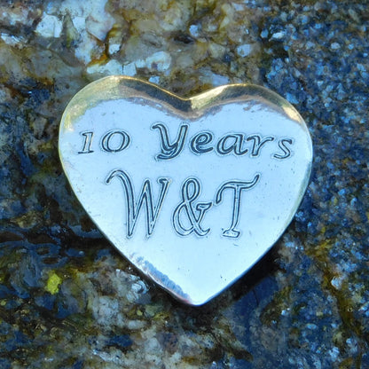 Personalised Heart Pocket Token, With Initials, For 10 Years Anniversary, Initial Hearts, Handmade in Fine Pewter, by William Sturt