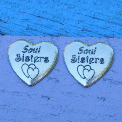 Two Soul Sisters Heart Tokens, Soul Sisters Pocket Tokens, Handmade in Fine Pewter, by William Sturt