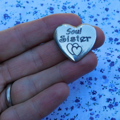Soul Sister Heart Token, Soul Sister Pocket Token, Handmade in Fine Pewter, by William Sturt