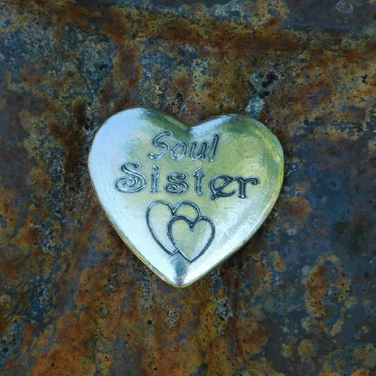 Soul Sister Heart Token, Soul Sister Pocket Token, Handmade in Fine Pewter, by William Sturt