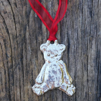 Teddy Bear Christmas Decoration, Teddy Decoration, Handmade, in Finest Pewter, by William Sturt