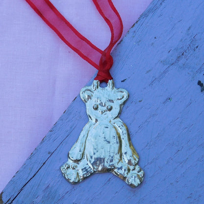 Teddy Bear Christmas Decoration, Teddy Decoration, Handmade, in Finest Pewter, by William Sturt