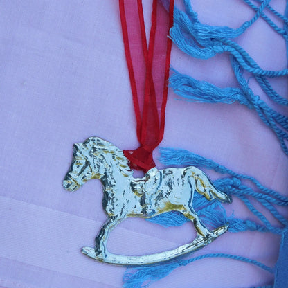Rocking Horse Christmas Decoration, Carousel Horse Tree Decoration, Handmade, in Finest Pewter, by William Sturt