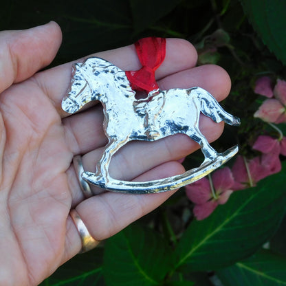 Rocking Horse Christmas Decoration, Carousel Horse Tree Decoration, Handmade, in Finest Pewter, by William Sturt