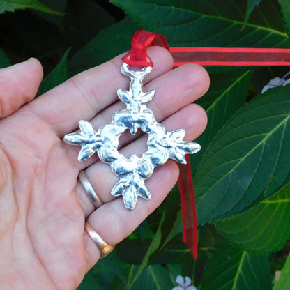 Snowflake Christmas Decoration, Snowflake Decoration, Handmade, in Finest Pewter, by William Sturt