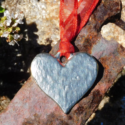 Love Heart Christmas Decoration, Heart Decoration, Handmade, in Finest Pewter, by William Sturt