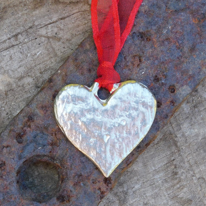Love Heart Christmas Decoration, Heart Decoration, Handmade, in Finest Pewter, by William Sturt