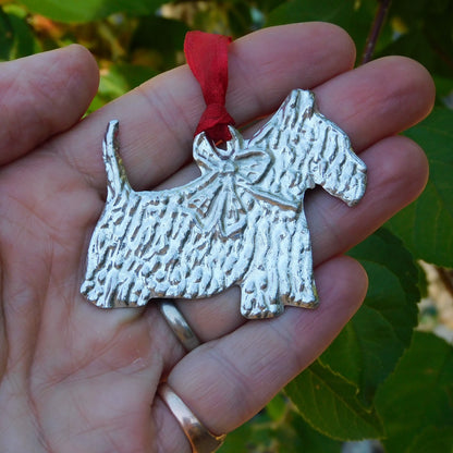 Scotty Dog Christmas Decoration, Scotty Decoration, Handmade, in Finest Pewter, by William Sturt