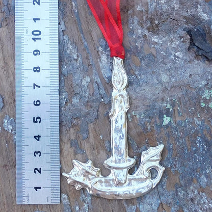 Candlestick Christmas Decoration, Candle Decoration, Handmade, in Finest Pewter, by William Sturt