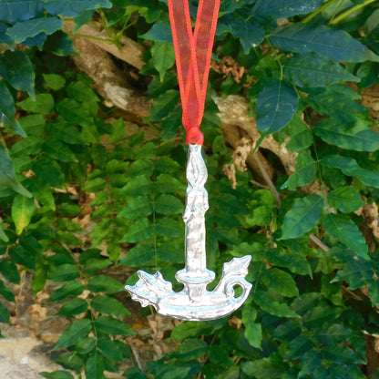 Candlestick Christmas Decoration, Candle Decoration, Handmade, in Finest Pewter, by William Sturt