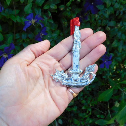 Candlestick Christmas Decoration, Candle Decoration, Handmade, in Finest Pewter, by William Sturt