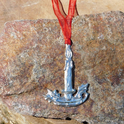 Candlestick Christmas Decoration, Candle Decoration, Handmade, in Finest Pewter, by William Sturt
