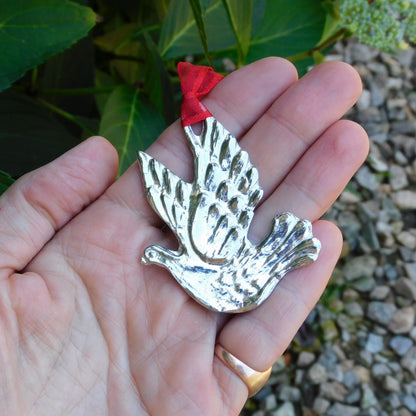 Turtle Dove Christmas Decoration, Dove Decoration, Handmade, in Finest Pewter, by William Sturt
