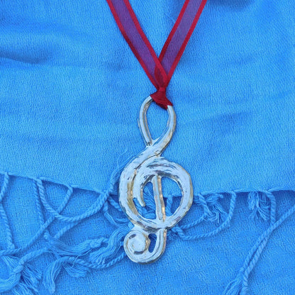 Treble Clef Christmas Decoration, Musical Tree Decoration, Handmade, in Finest Pewter, by William Sturt