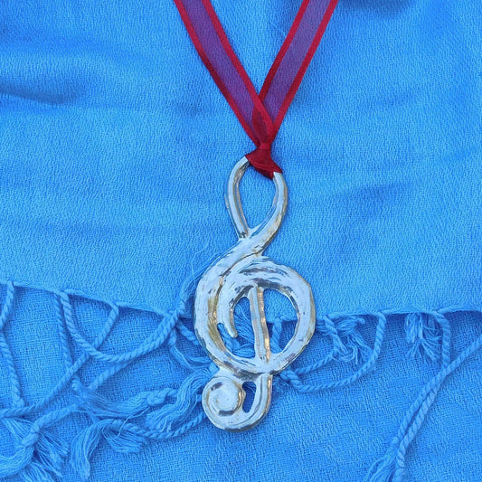 Treble Clef Christmas Decoration, Musical Tree Decoration, Handmade, in Finest Pewter, by William Sturt