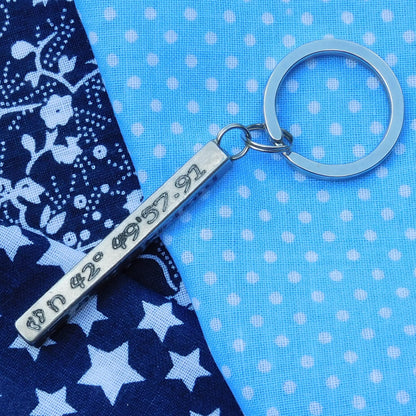 Personnalised Keyring, Bar Coordinates Keyring, Date Keyring, Handmade in Finest Pewter, by William Sturt