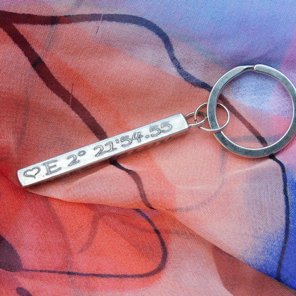Personnalised Keyring, Bar Coordinates Keyring, Date Keyring, Handmade in Finest Pewter, by William Sturt