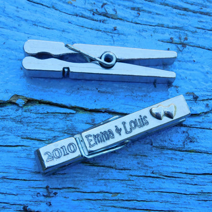 Personalised Anniversary Clothes Peg, Personalised Peg Picture Holder, Handmade, in Finest Pewter, by William Sturt