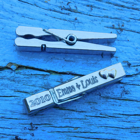 Personalised Anniversary Clothes Peg, Personalised Peg Picture Holder, Handmade, in Finest Pewter, by William Sturt
