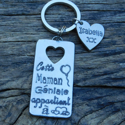 French Keyring, Cette Maman Géniale Appartient à, Personnalised Keyring, French Papa Keyring, Handmade, in Finest Pewter, by William Sturt