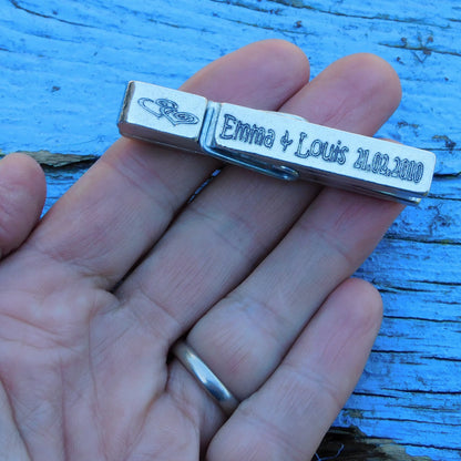 Personalised Anniversary Clothes Peg Fridge Magnet, Personalised Fridge Magnt, Handmade, in Finest Pewter, by William Sturt