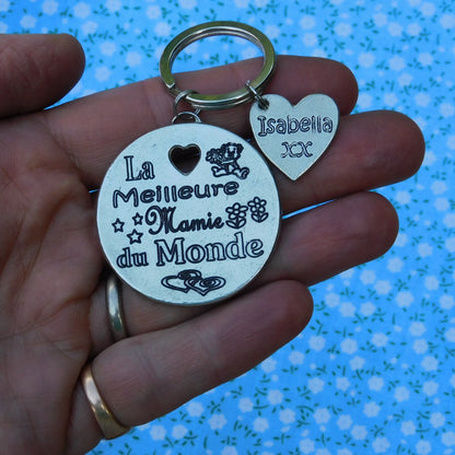 French Granny Keyring, Meilleure Mamie du Monde, Personnalised Keyring, French Granny Keyring, Handmade, in Finest Pewter, by William Sturt