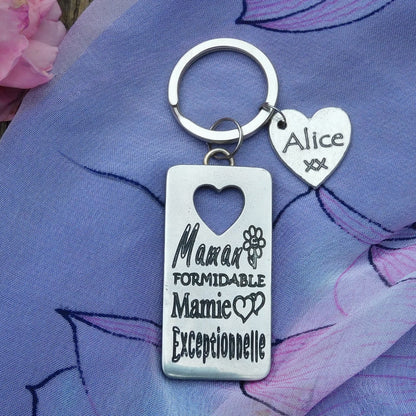 French Granny Keyring, Maman Formidable Mamie Exceptionnelle, Personnalised Keyring, Handmade, in Finest Pewter, by William Sturt