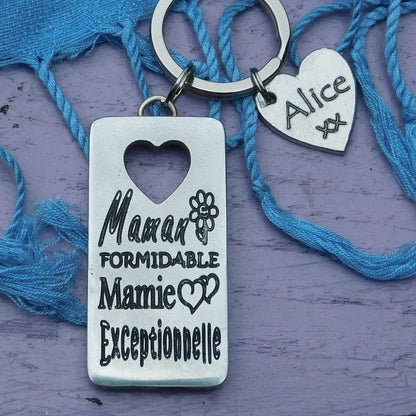 French Granny Keyring, Maman Formidable Mamie Exceptionnelle, Personnalised Keyring, Handmade, in Finest Pewter, by William Sturt