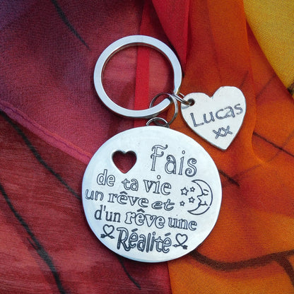 French Dream Keyring, Fais de ta Vie un Rêve, et d'un Rêve, une Réalité, Personnalised Keyring, Handmade, in Fine Pewter, by William Sturt